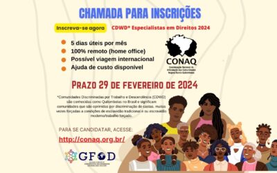 Chamada para inscrições para “Especialistas em Direitos” de Comunidades Discriminadas por Trabalho e Descendência na América Latina e no Caribe